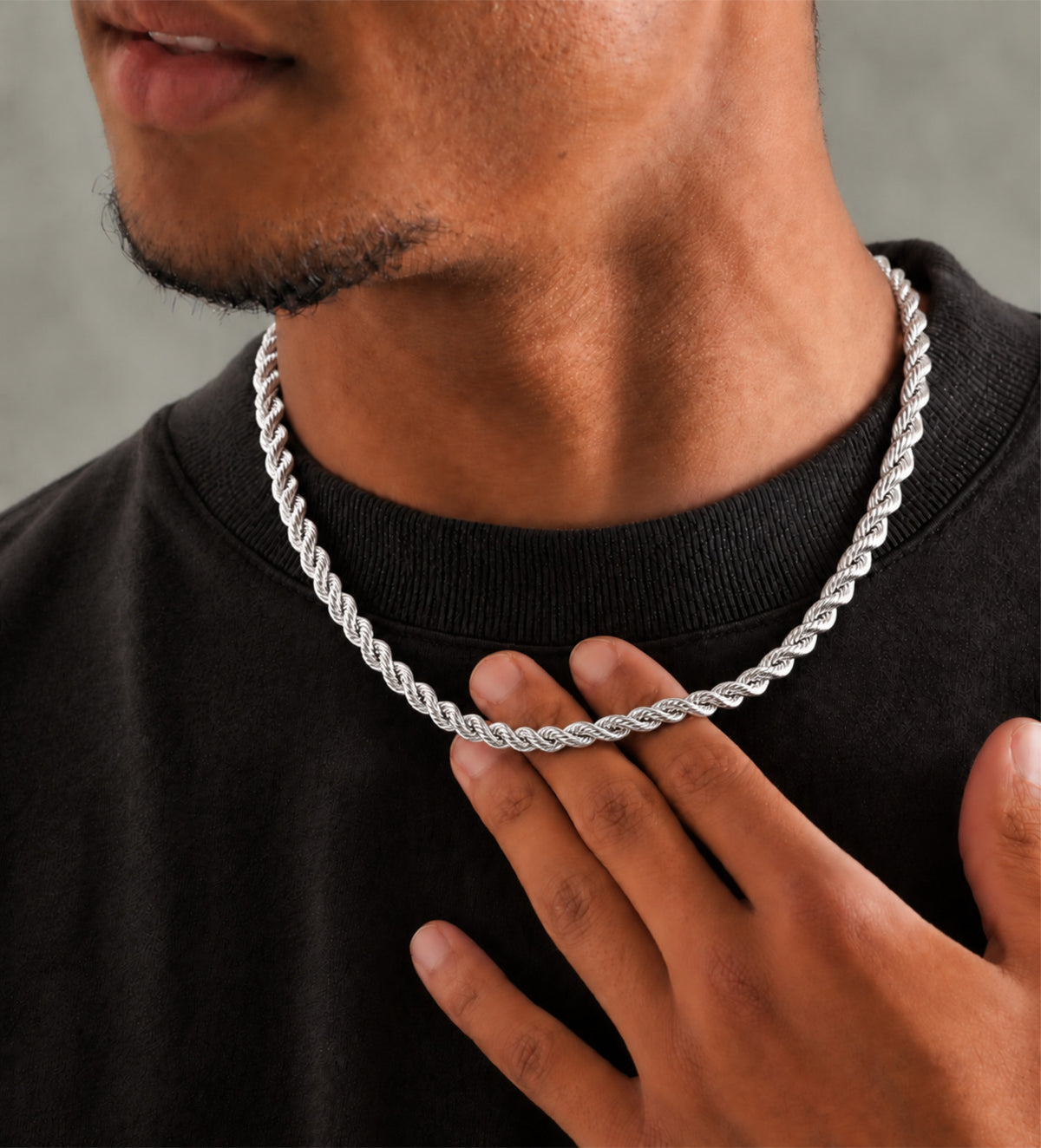 8.5mm 925 sterling silver diamond cut rope chain necklace