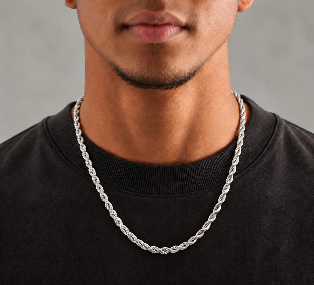 4.5mm 925 sterling silver diamond cut rope chain necklace