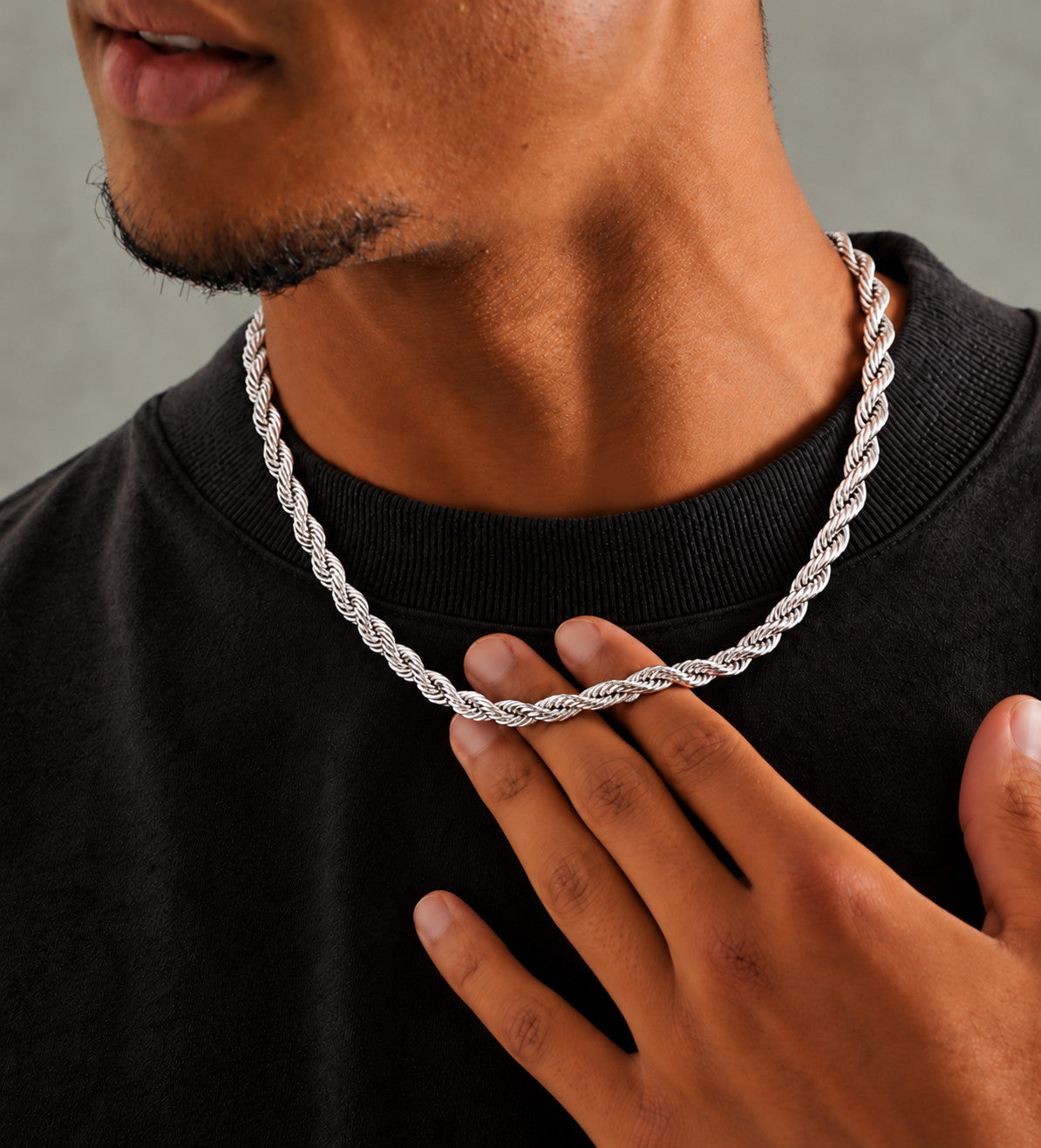 8mm 925 sterling silver diamond cut rope chain necklace