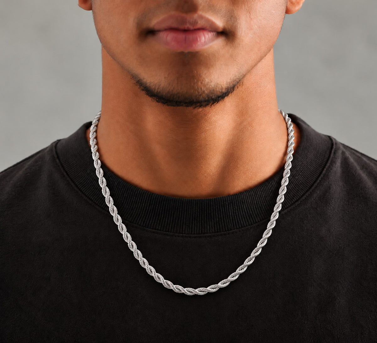7.5mm 925 sterling silver diamond cut rope chain necklace