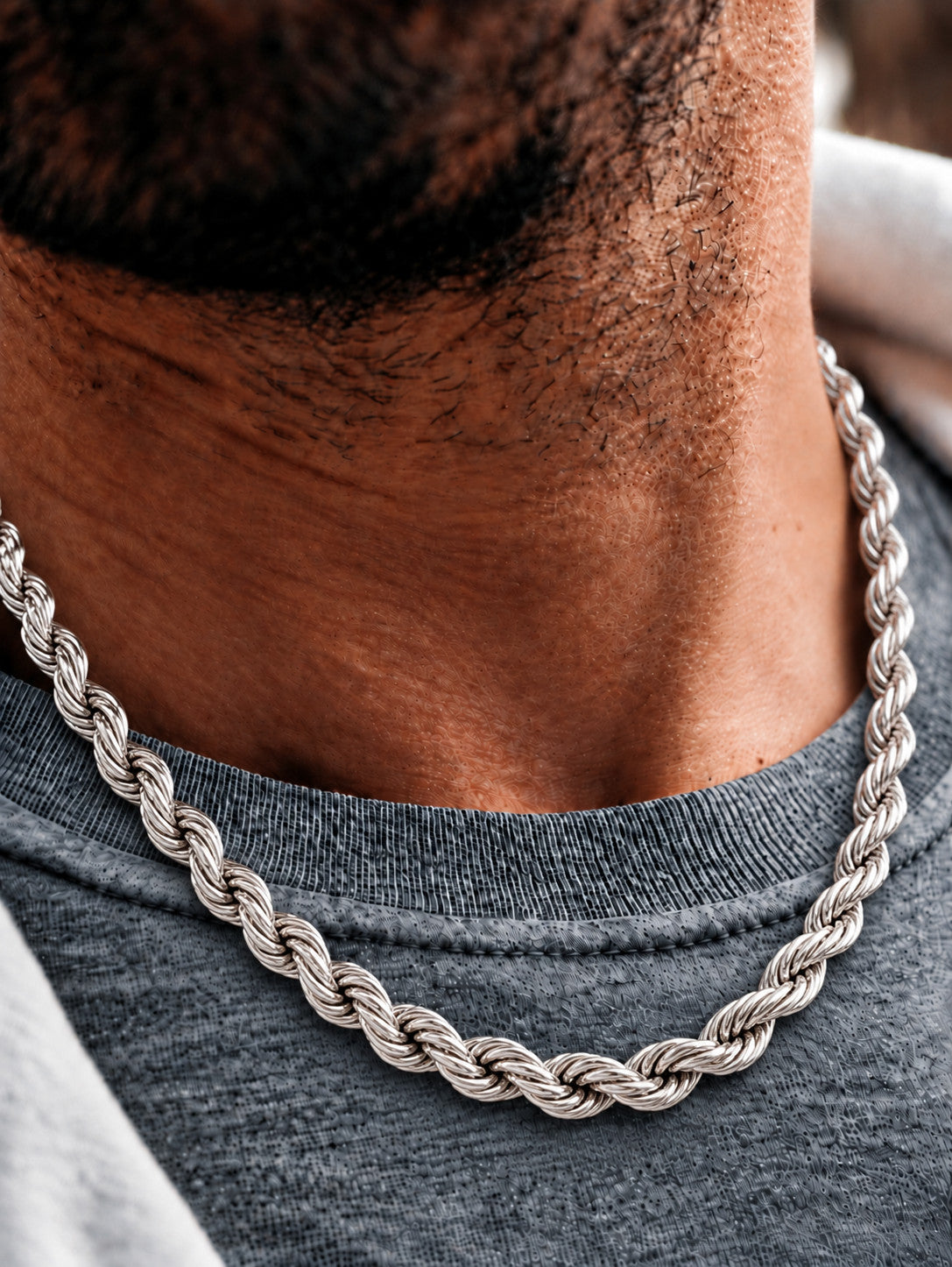 9.5mm 925 sterling silver diamond cut rope chain necklace
