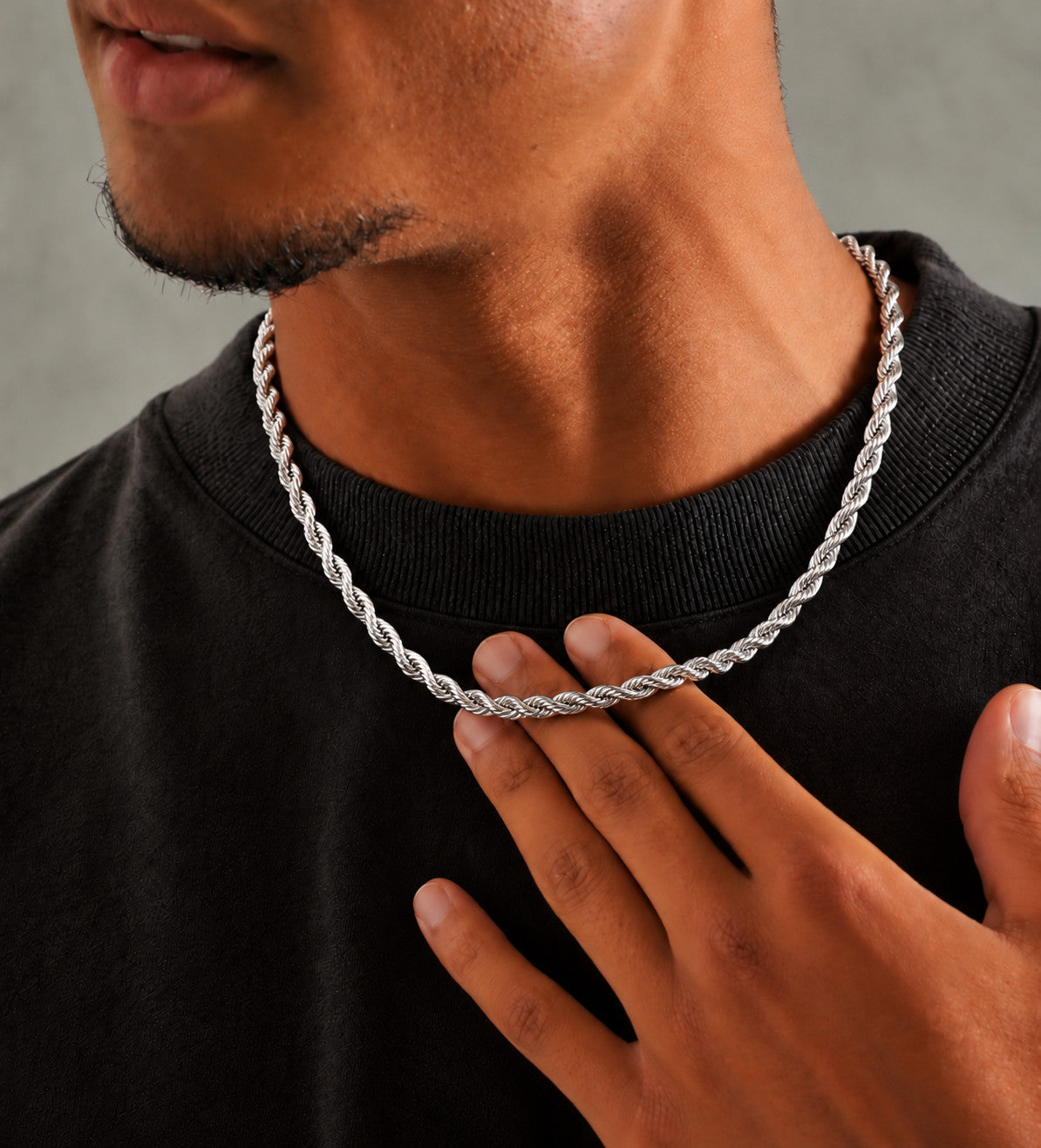 7.5mm 925 sterling silver diamond cut rope chain necklace