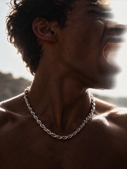 8.5mm 925 sterling silver diamond cut rope chain necklace