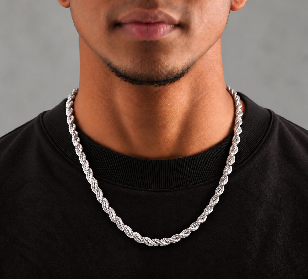 9mm 925 sterling silver diamond cut rope chain necklace