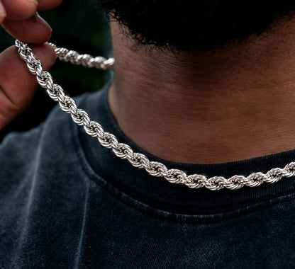 9mm 925 sterling silver diamond cut rope chain necklace