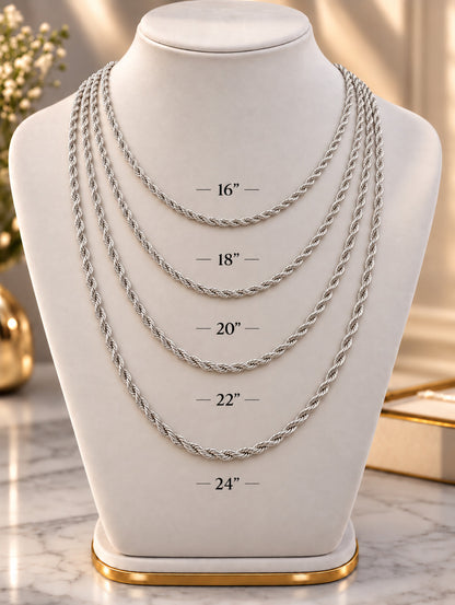 4.5mm 925 sterling silver diamond cut rope chain necklace