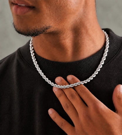 8.5mm 925 sterling silver diamond cut rope chain necklace