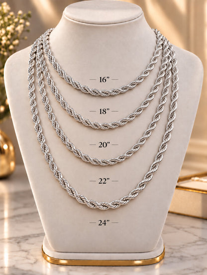 10mm 925 sterling silver diamond cut rope chain necklace