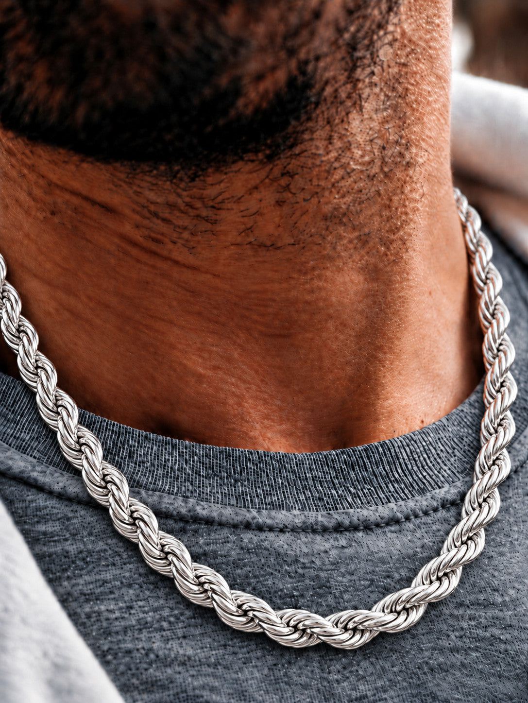 10mm 925 sterling silver diamond cut rope chain necklace