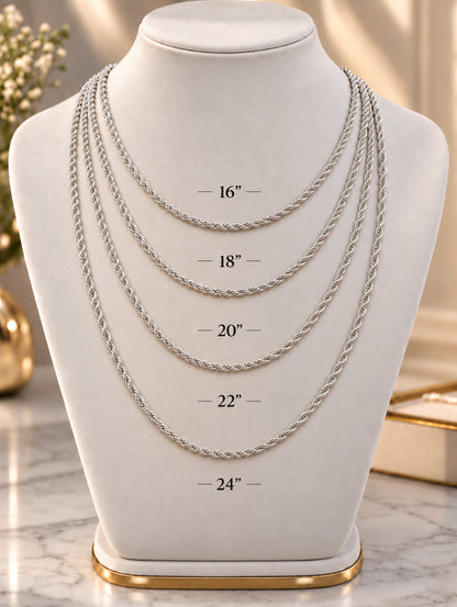 3.5mm 925 sterling silver diamond cut rope chain necklace