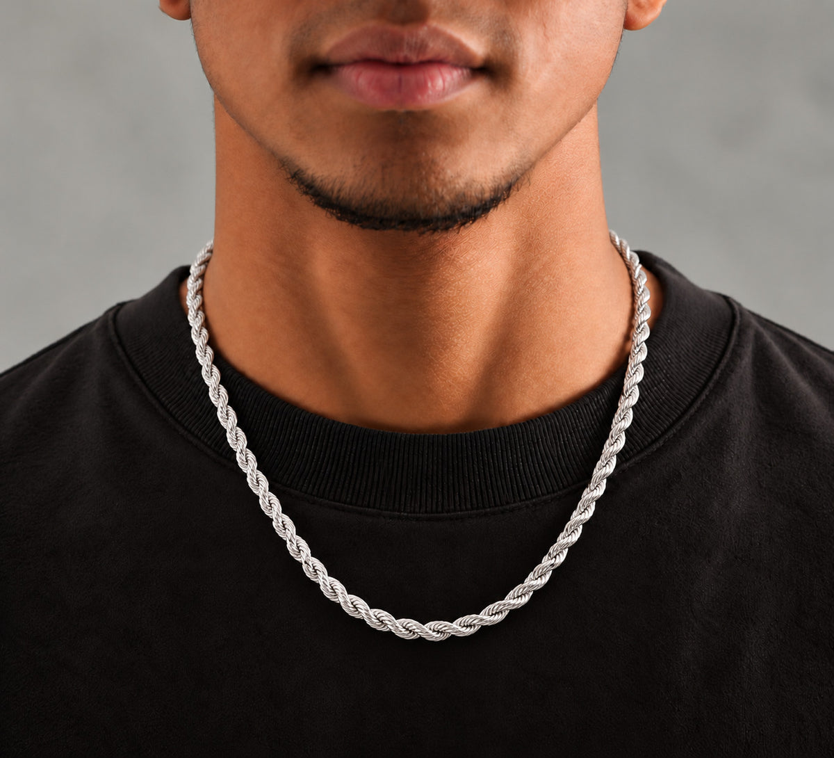 8.5mm 925 sterling silver diamond cut rope chain necklace