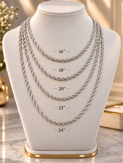 9.5mm 925 sterling silver diamond cut rope chain necklace