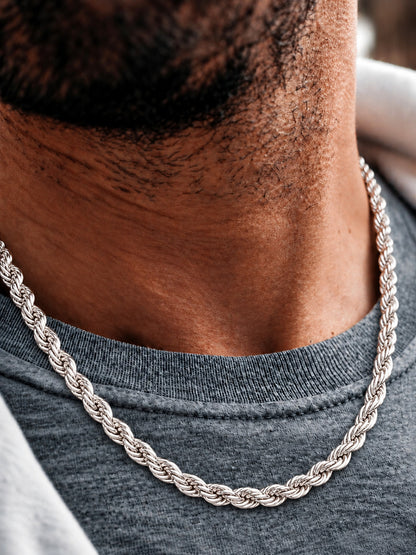9mm 925 sterling silver diamond cut rope chain necklace