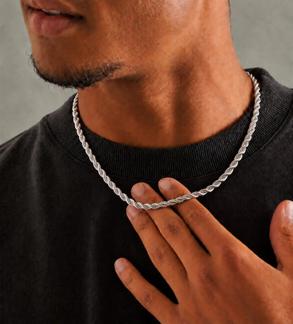 7mm 925 sterling silver diamond cut rope chain necklace