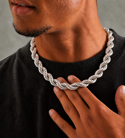 10mm 925 sterling silver diamond cut rope chain necklace