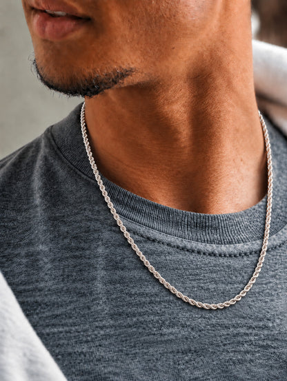 2.5mm 925 sterling silver diamond cut rope chain necklace
