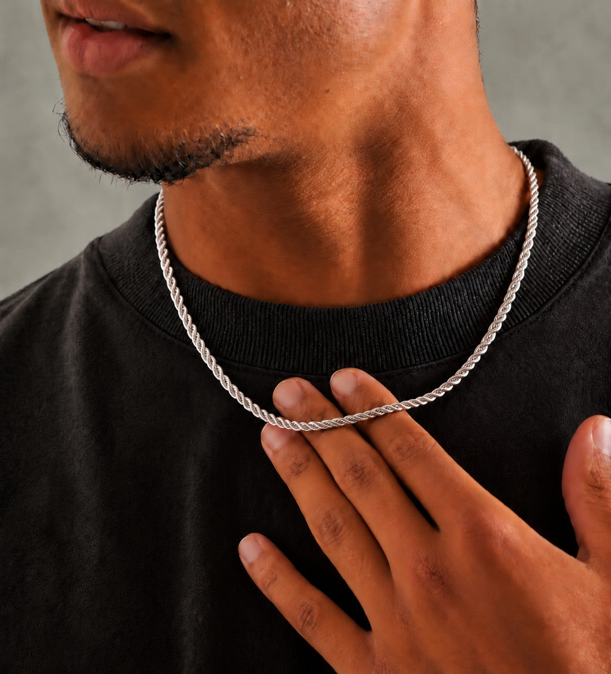 3.5mm 925 sterling silver diamond cut rope chain necklace