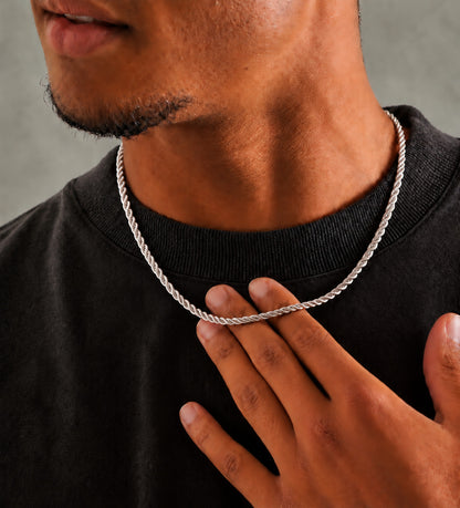 3.5mm 925 sterling silver diamond cut rope chain necklace