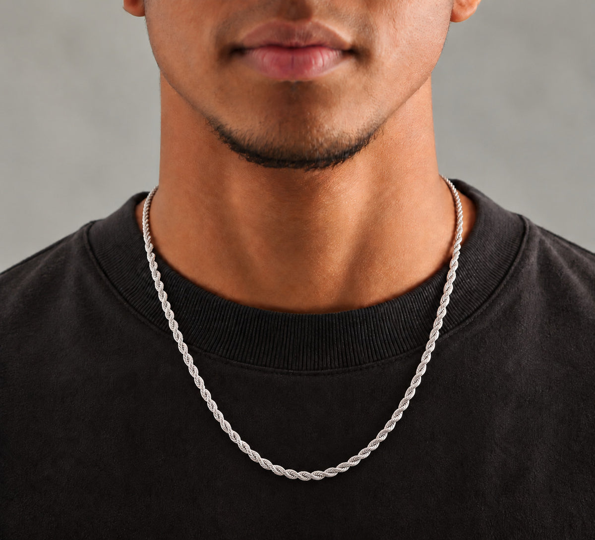 4mm 925 sterling silver diamond cut rope chain necklace