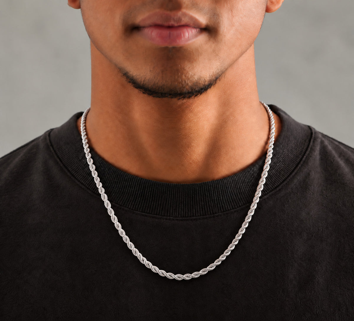 3.5mm 925 sterling silver diamond cut rope chain necklace