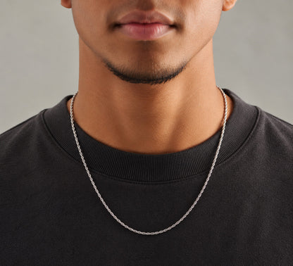 1mm 925 sterling silver diamond cut rope chain necklace