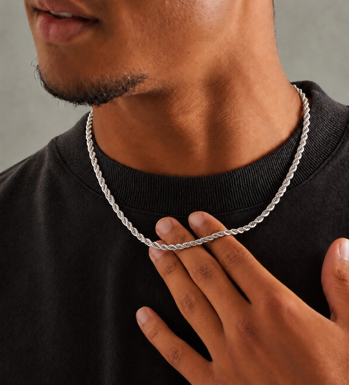5mm 925 sterling silver diamond cut rope chain necklace