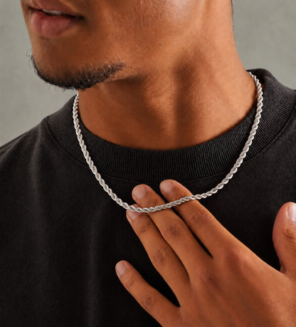 5mm 925 sterling silver diamond cut rope chain necklace