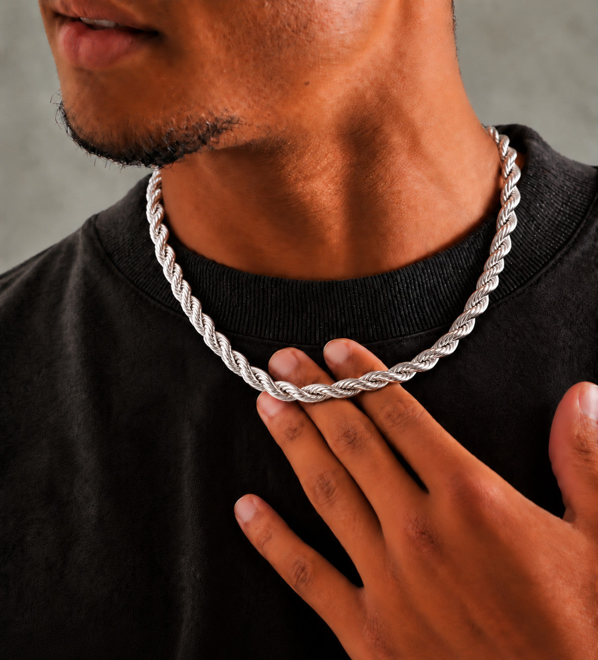 9mm 925 sterling silver diamond cut rope chain necklace