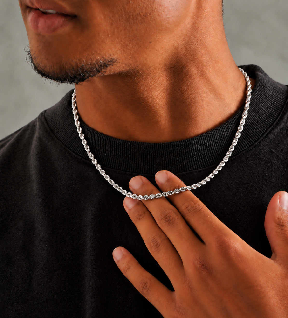4mm 925 sterling silver diamond cut rope chain necklace