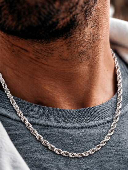 7.5mm 925 sterling silver diamond cut rope chain necklace