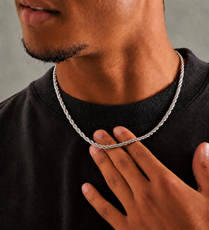 6mm 925 sterling silver diamond cut rope chain necklace