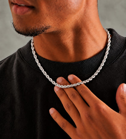 4.5mm 925 sterling silver diamond cut rope chain necklace