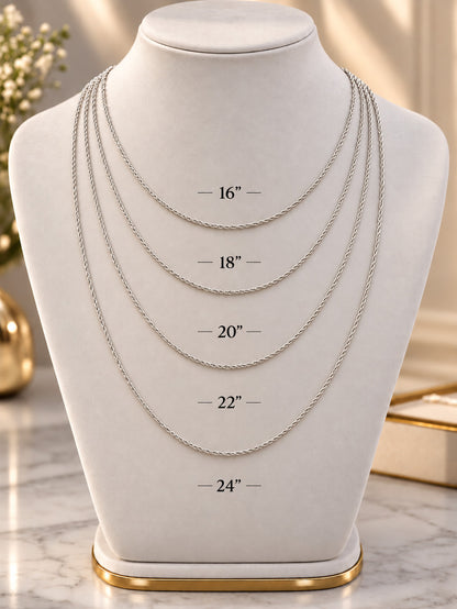 2mm 925 sterling silver diamond cut rope chain necklace