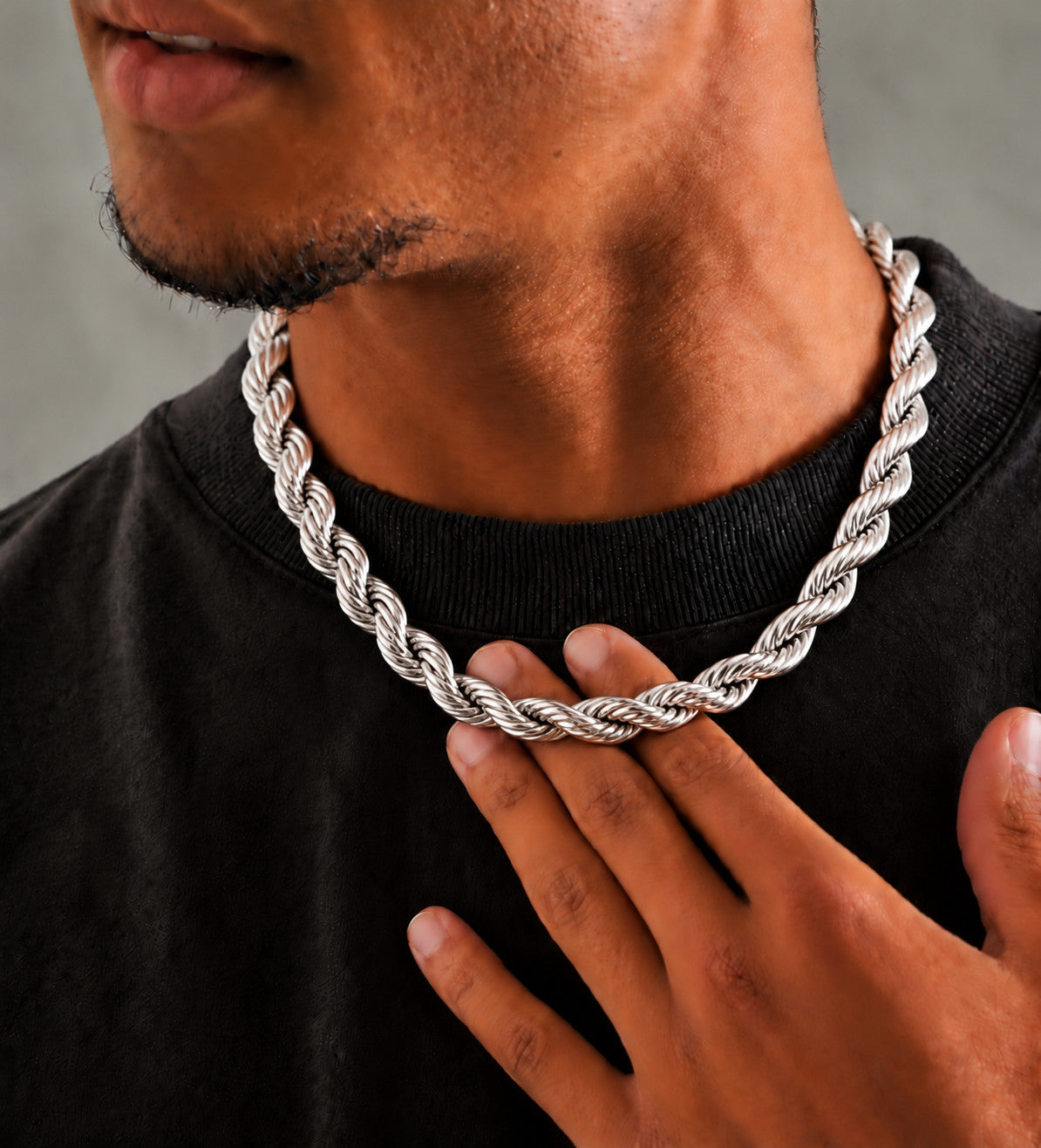 9.5mm 925 sterling silver diamond cut rope chain necklace