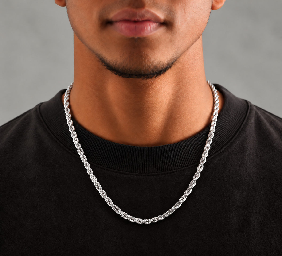 8mm 925 sterling silver diamond cut rope chain necklace