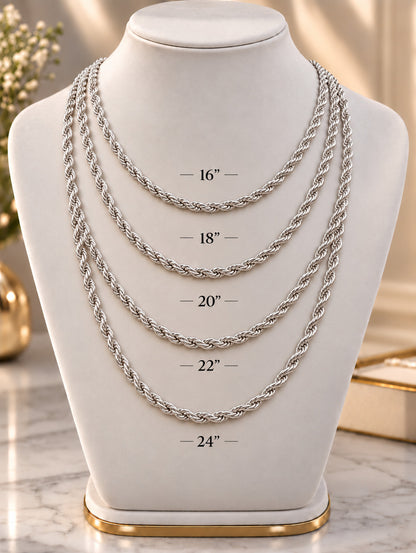 6.5mm 925 sterling silver diamond cut rope chain necklace