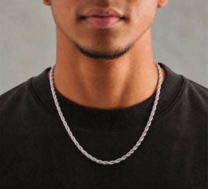 7mm 925 sterling silver diamond cut rope chain necklace