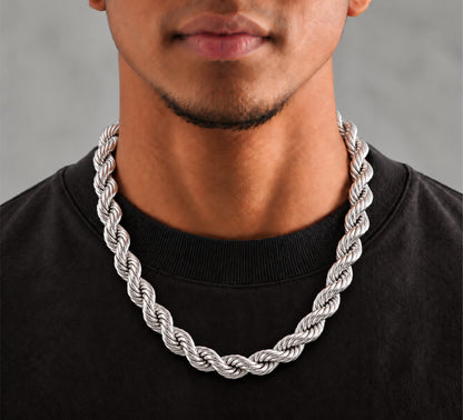 10mm 925 sterling silver diamond cut rope chain necklace